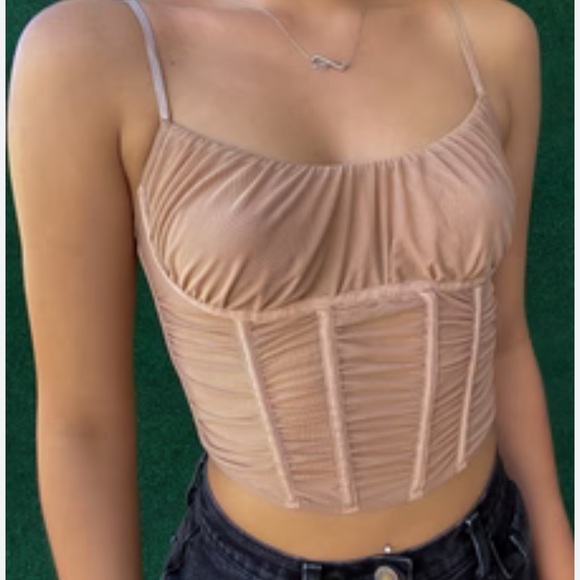 Mesh Corset Top | Beige | Large - Picture 1 of 3